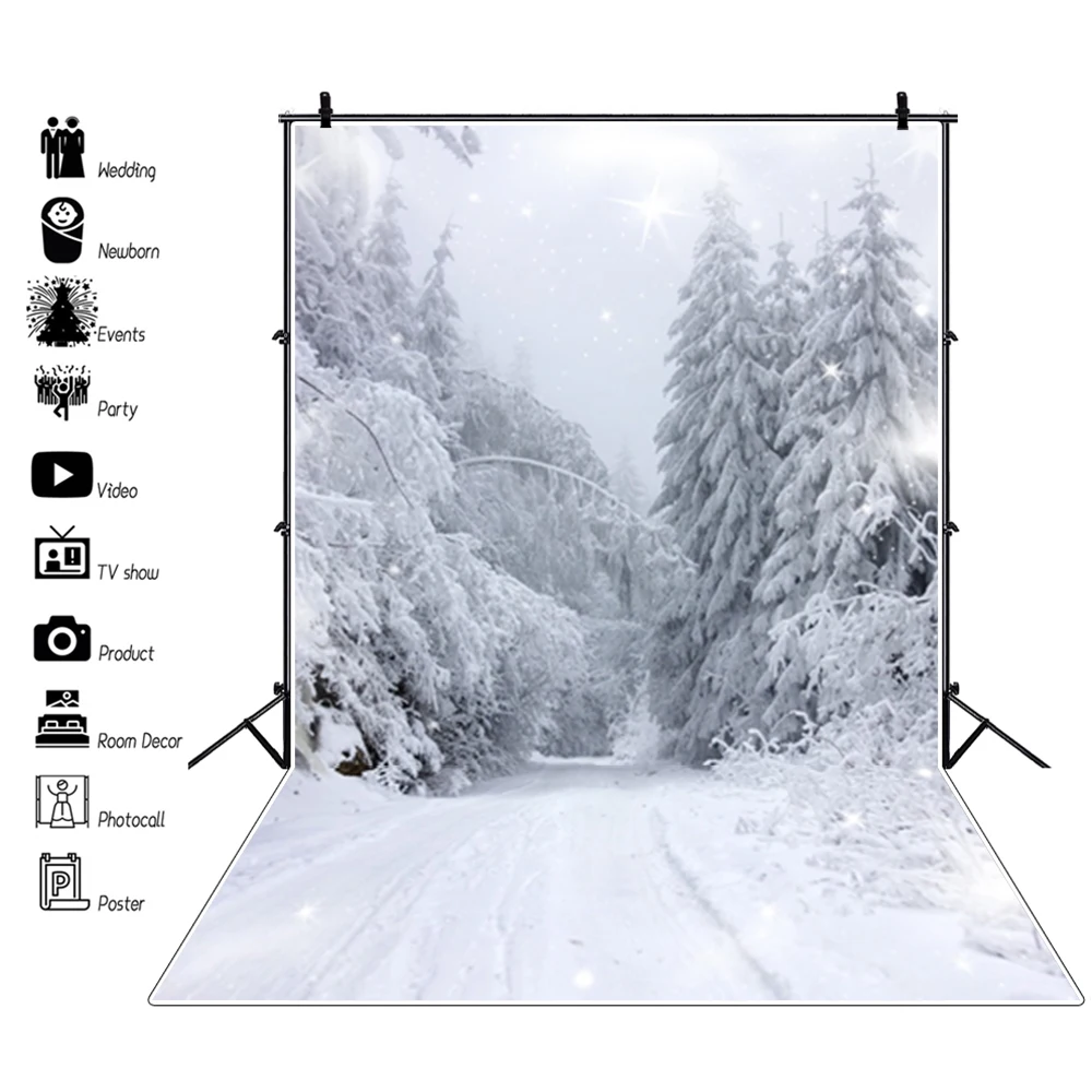 Laeacco Winter Backdrops Snowing Forest Trees Pathway Photography Backgrounds Baby Portrait Photozone Photocall For Photo Studio