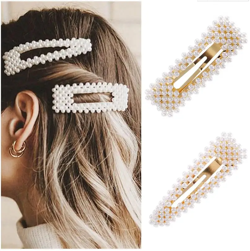 Pinza para el pelo con perlas para mujer, pasador a presión de diseño coreano elegante, horquilla de palo, accesorios de peinado, horquillas para el