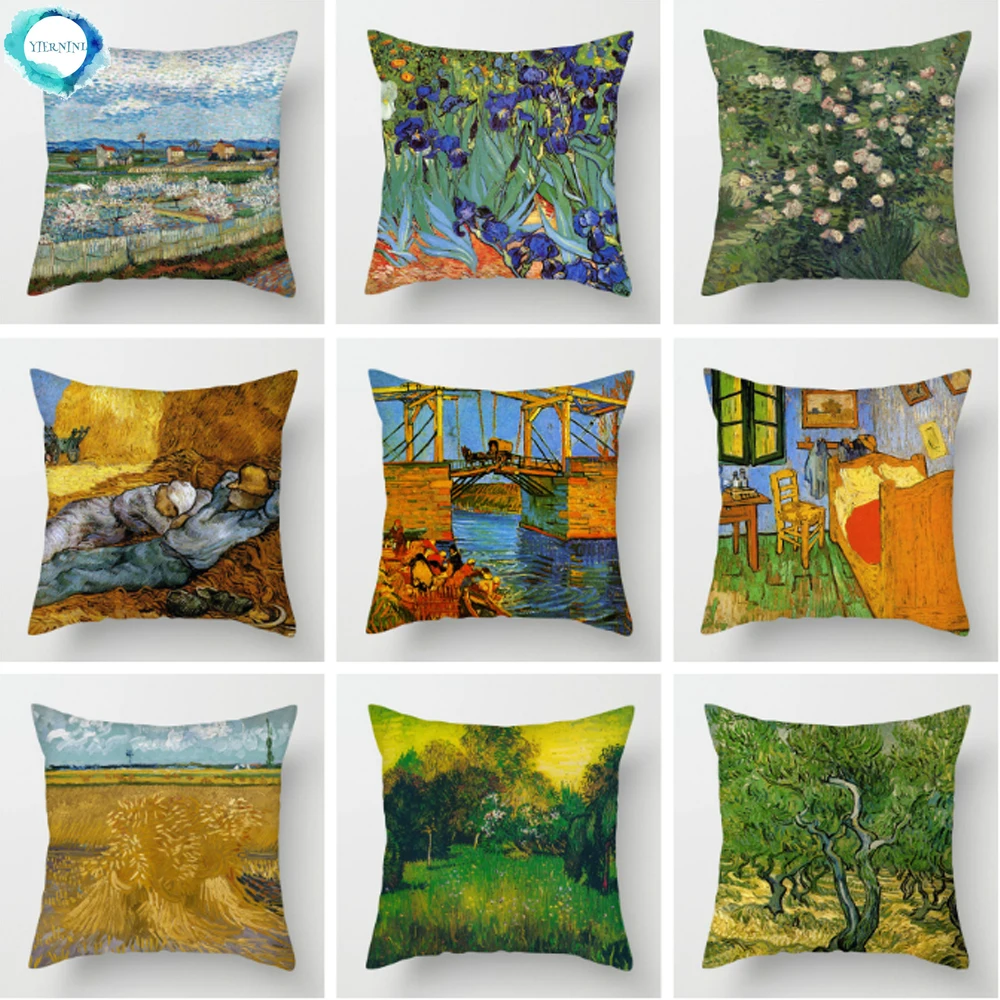 Van Gogh Painting Printed Polyester Throw Pillow Cover Mandala Floral Decorative Cushion Cover for Sofa Car Bedroom Decor