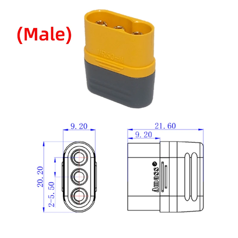 Amass MR60 Connector Brushless Motor motor ESC Male and Female Docking Terminal Toy Model Accessories 3-Pin Terminal Block