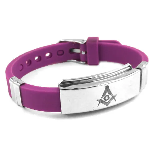 Classic Masonic Bracelet Stainless Steel Jewelry Fashion Rubber Multicolor Freemasonry Mason Biker Bangle Wholesale SJB0214A