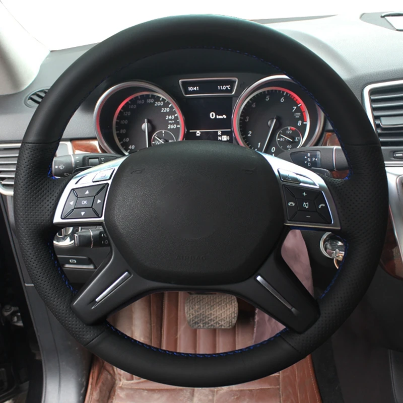 Car Steering Wheel Cover For Mercedes Benz C-Class W204 G-Class W463 M-Class X166 2011-2015 Hand sew Black PU Microfiber Leather