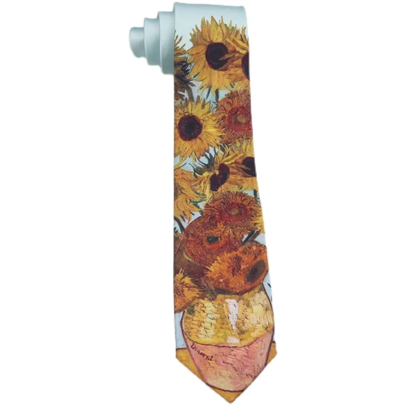 Free Shipping New Male men's Original design sunflower retro oil painting printed tie female students personality necktie gifts