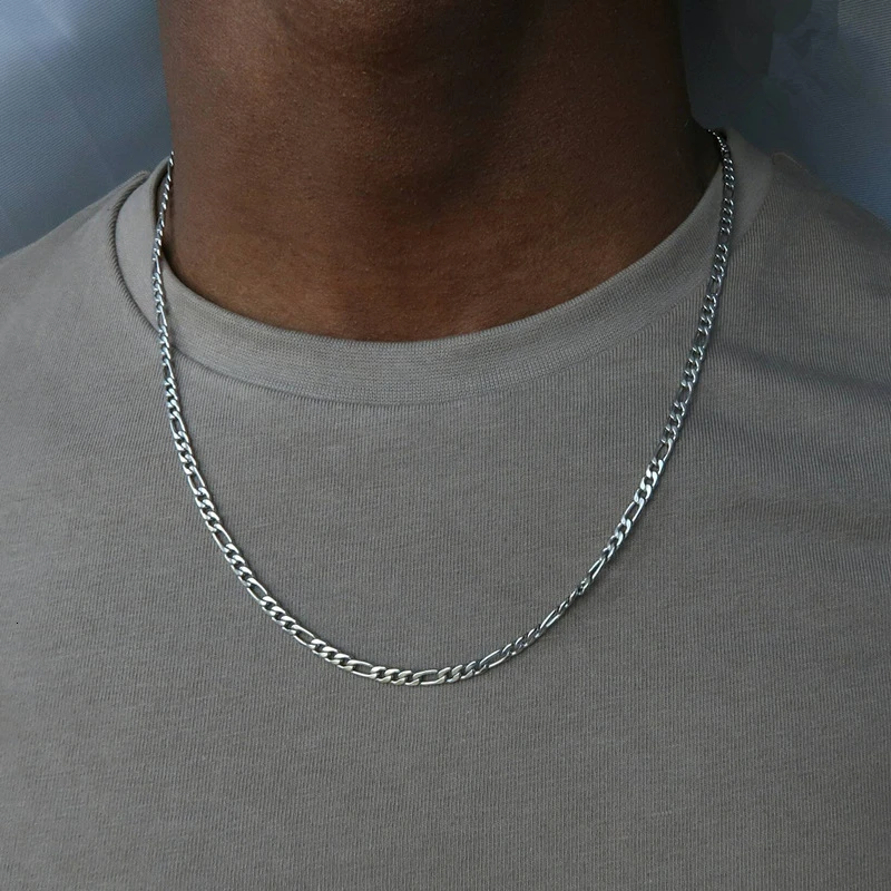 Modische Neue Figaro-Kettenhalskette für Männer Punk Silberfarben Edelstahl Lange Halskette Männer Hip-Hop Schmuck Geschenk – Detail 2