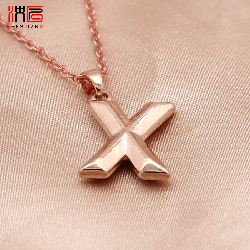 SHENJIANG New Trendy 585 Rose Gold Color Necklaces For Women A-Z Alphabet Letter Pendant Jewelry