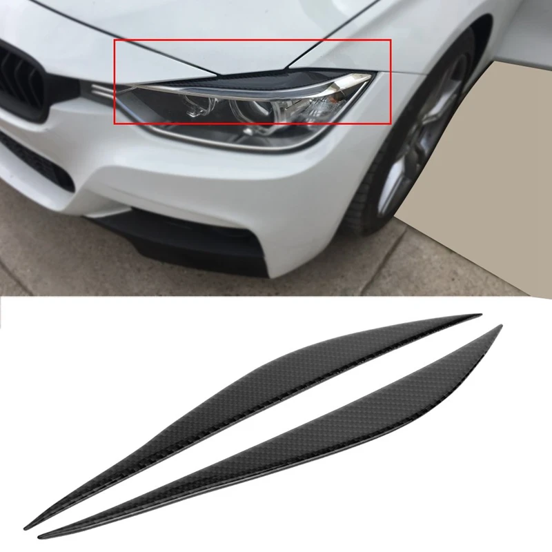 DHBH-Carbon Fiber Headlight Eyelids Trim, Headlamp Eyebrow Cover Decoration Styling Sticker for Bmw 3 Series F30 320I 325I 316