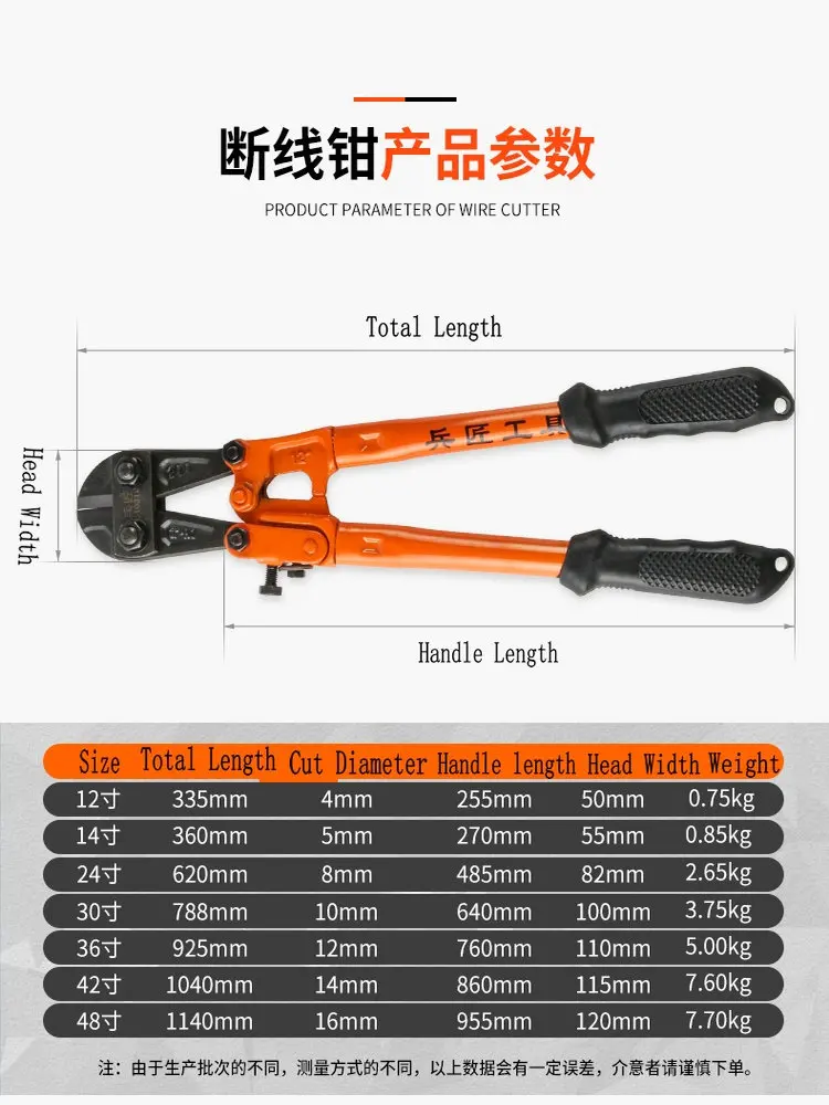 HQ RC01 12-48INCH 4-16MM Cutting Industrial Grade Wire Cutter Rebar Steel Bar Shear Cutter Fence Link Chain Scissors Clamp