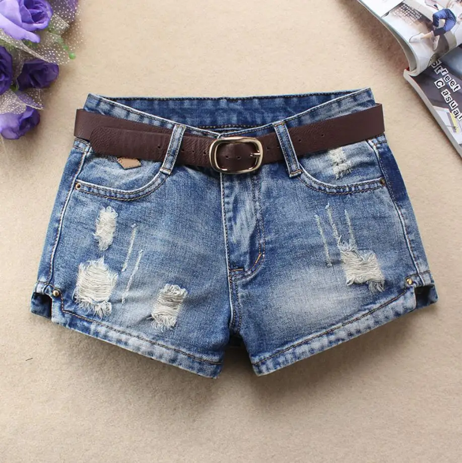 Womens Middle Waist Hole Denim Shorts Fashion Ripped Female Sexy Jeans Short Bermuda Femme Without Belt q516