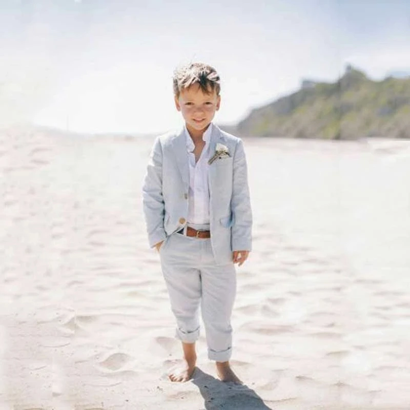 

Summer Beach Wedding Blue Linen Baby Boys Suit Costume for Boy 2021 Kids Blazers Boy Suit Formal Wedding Wear Children Clothing