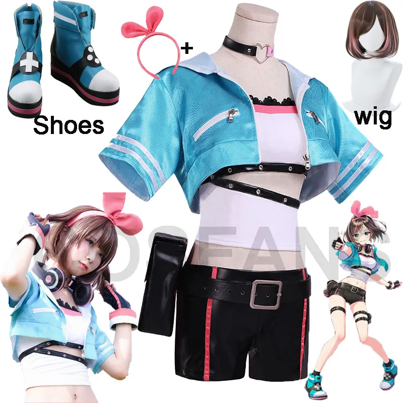 Kizuna AI A.I.Channel Youtuber Tube Tops Coat Shorts Uniform Outfit Cosplay Costumes Halloween cosplay costume wig and shoes