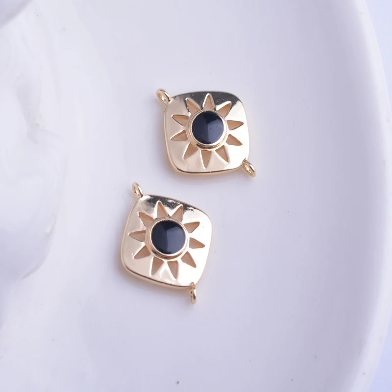 12 Stück 14*18mm Hochwertige Kupfer-Quadrat-Schmuckverbinder, emailliert in Sonnenform, goldfarben, Komponente für Armbänder und Halsketten – Detail 5