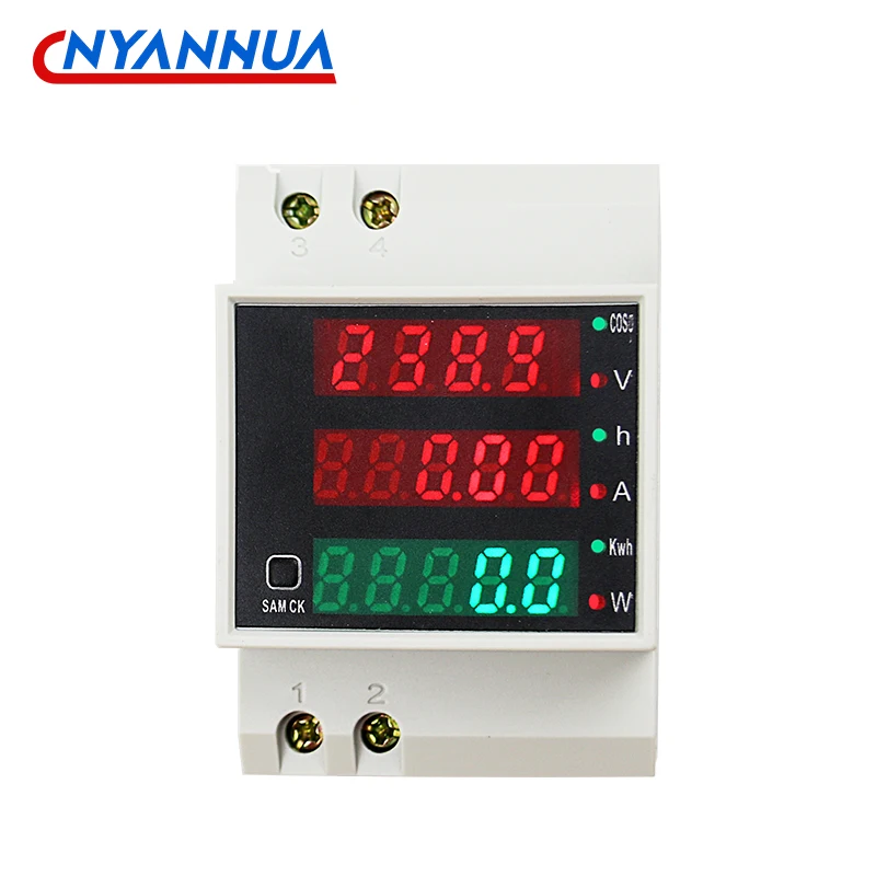 D52-2047 Multi-functional Digital Din Rail Current Voltage Power Factor Meter Ammeter Voltmeter AC80-300V AC200-450V