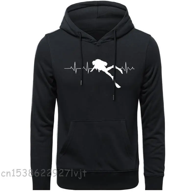 Scuba Dive Heart Beat Best Gift Diver Long Sleeve Camisa Streetwear s Mens Pure Premium Cotton Hoodies Sweatshirts