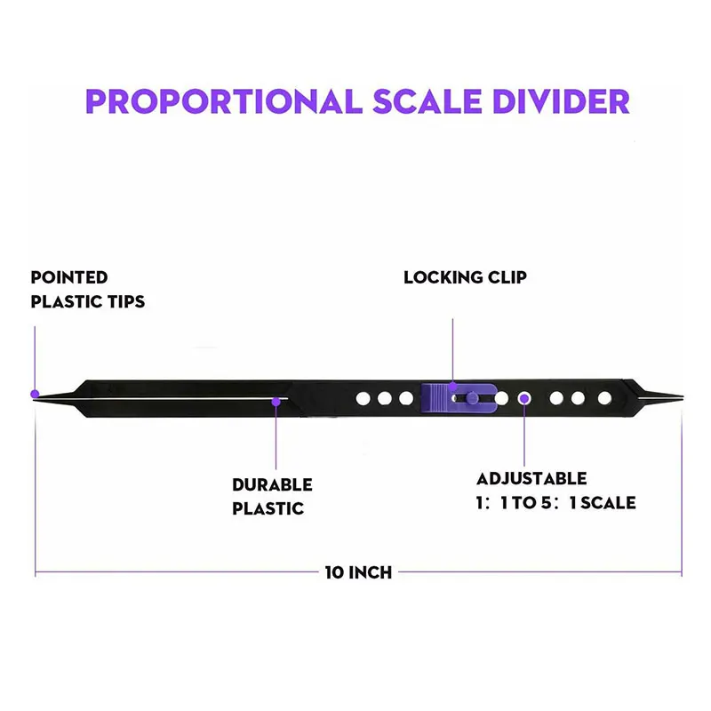 Divisor de escala proporcional de 10 pulgadas, herramienta de dibujo para artistas, plástico ajustable, FOU99