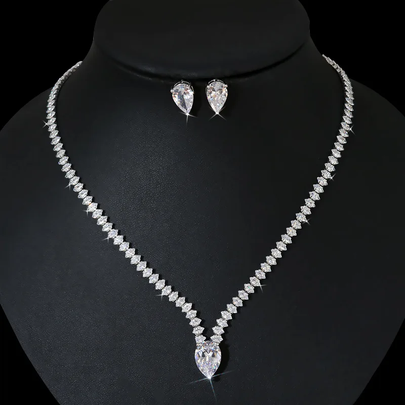 

CC Earrings Necklace Sets for Women White Zircon Wedding Accessories Engagement Jewellery Bridal Dress Simple Jewelry Sets HL030