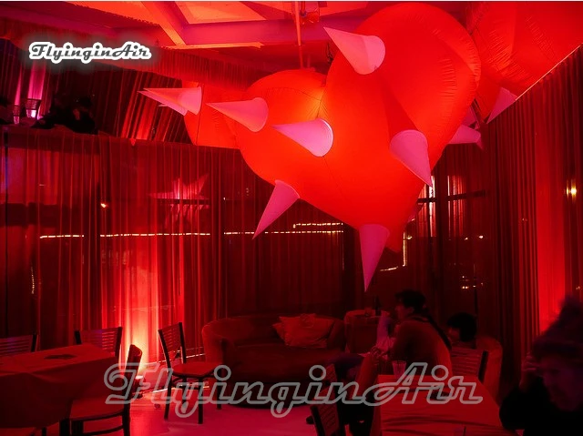 Concert Stage Decorative Hanging LED Inflatable Heart Model 3m Red Lighting Thorn Heart-shaped Balloon For Club Party Night Show