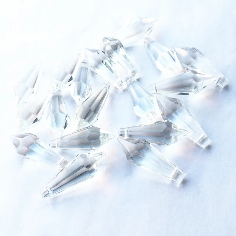 100pcs 35mm Transparent U-icicle Drops Crystal Chandelier Lighting Prisms (Free Ring) Wedding Accessories Cake Topper Decoration