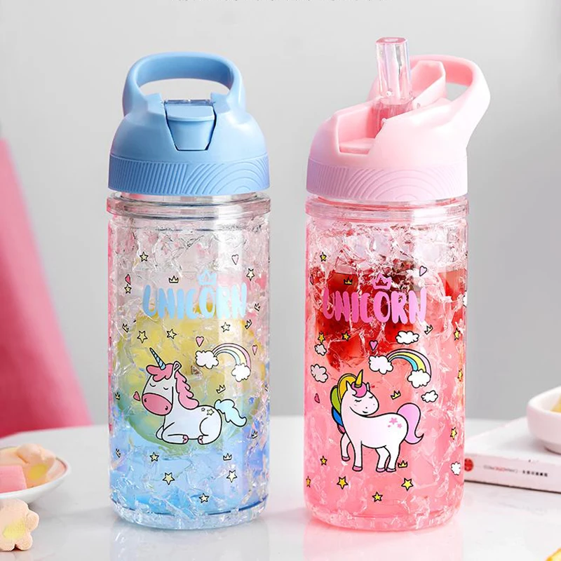 

400ml Portable Water Bottle With Straw Fashion Unicorn Ice Cup Drink Juice Coffee Cup Cute Boy Girl Plastic Sports Cup Gift