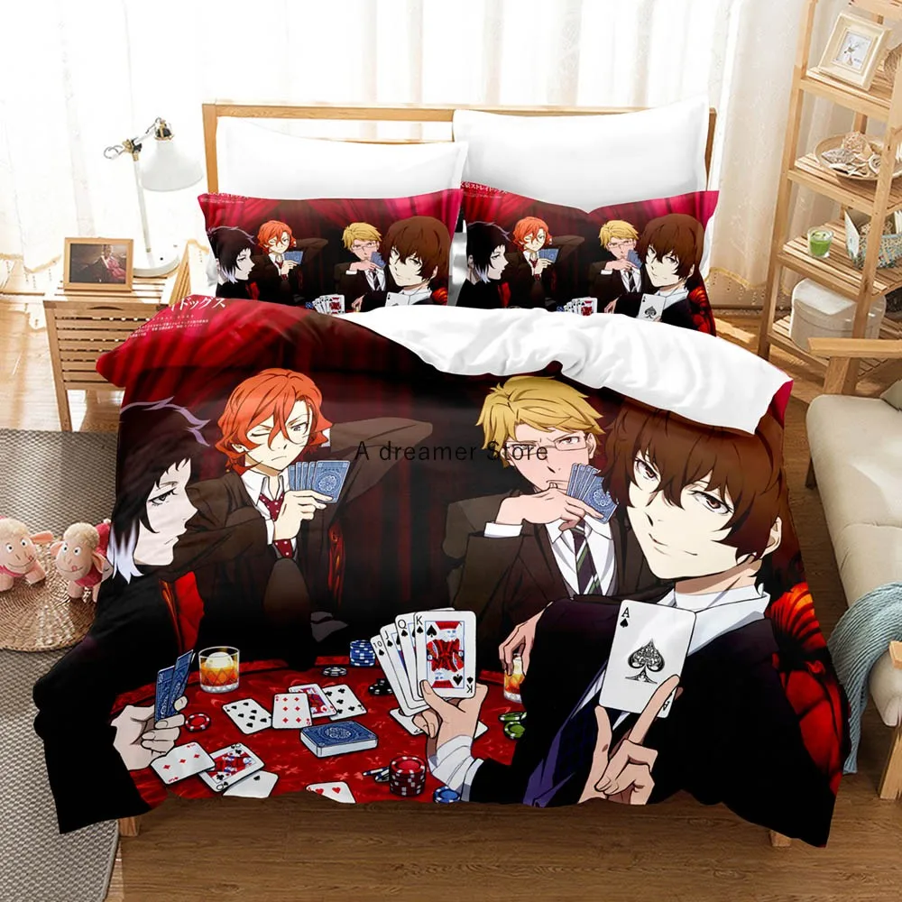 Anime : Bungo Stray Dogs Bedding Set Cartoon Duvet Cover And Pillowcases Queen Full Size Kids Gift Decor Home Bedclothes