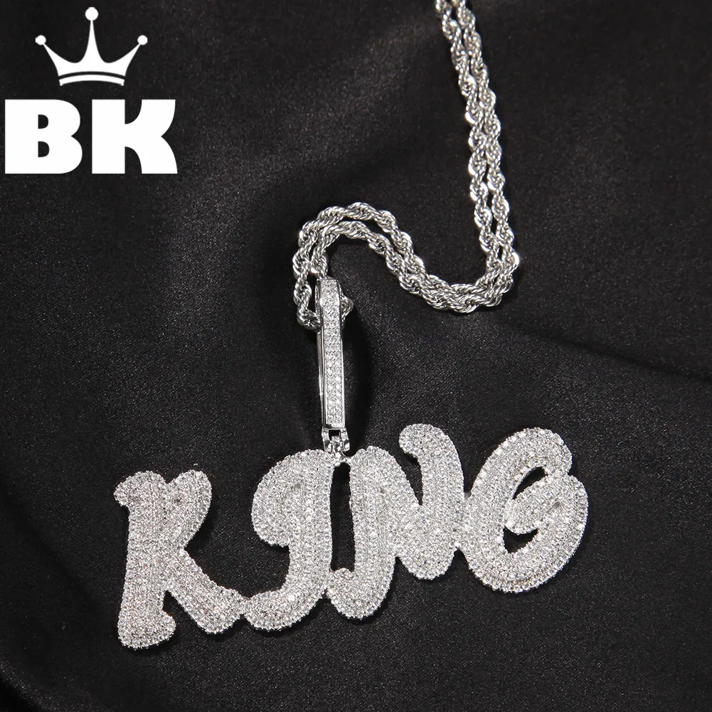 

Цепочка с кулоном BLING KING, двухслойная подвеска с кулоном в виде букв, кулон с фианитом, Ювелирное Украшение в стиле хип-хоп, теннисная цепь с цирконием