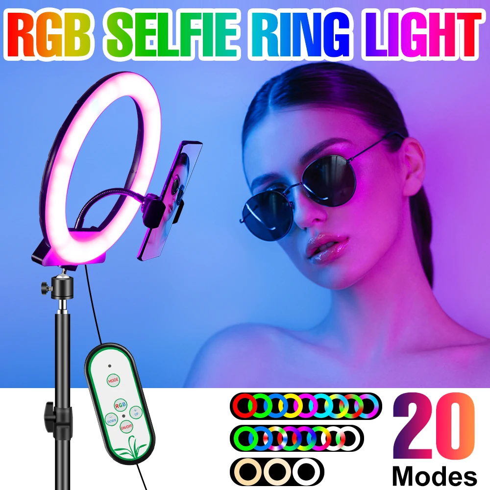 RGB Selfie مصباح دائرة ملء ضوء 5 فولت حلقة لايف مصباح قابلة للتعتيم ضوء 72 102 126 المصابيح LED ضوء النيون USB للعيش بث الفيديو