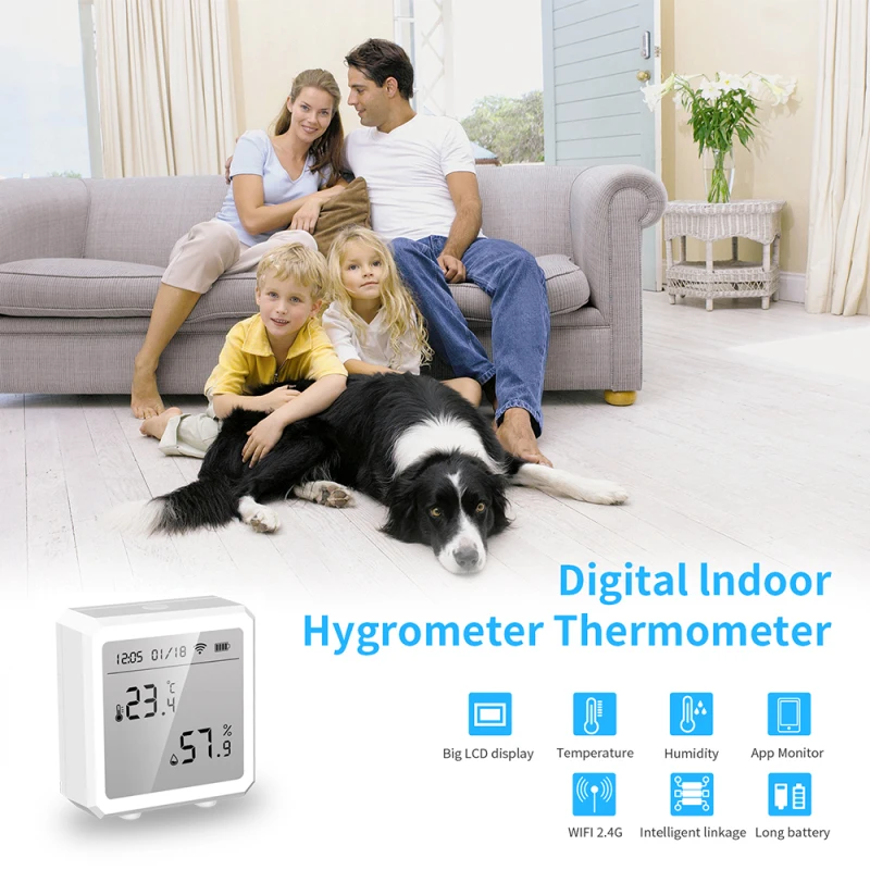 1-4 PCS Tuya WiFi Temperature And Humidity Sensor Smart Home Indoor Hygrometer Thermometer Detector For Alexa Google Home