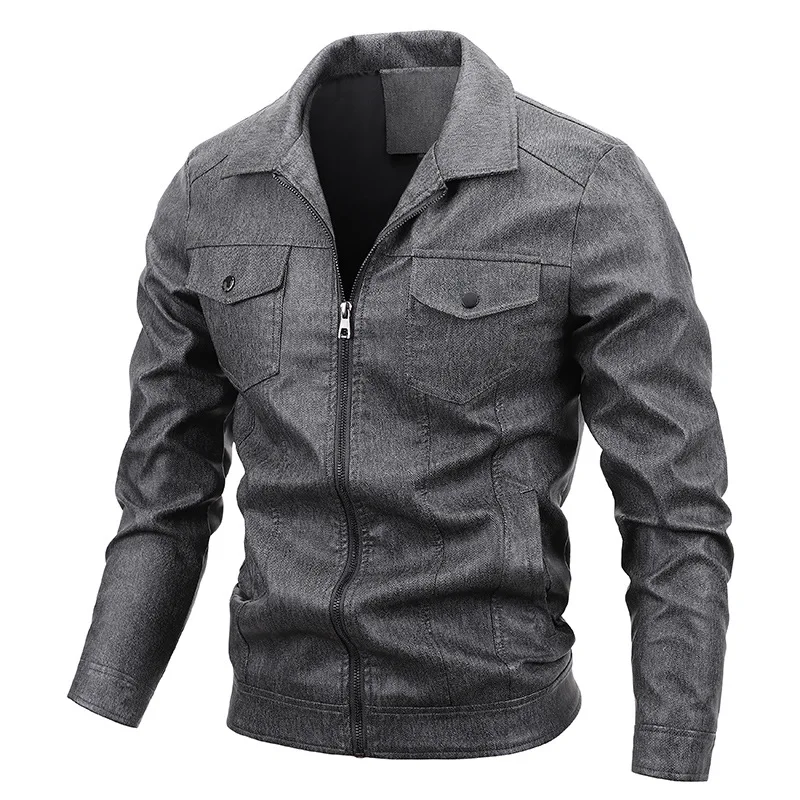 Chaqueta de cuero PU con doble bolsillo para hombre, abrigo informal a prueba de viento para motorista, MY580, otoño, 2023