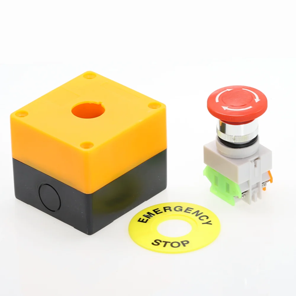 1PCS Plastic Shell Red Sign Push Button Switch DPST Mushroom Emergency Stop Button AC 660V 10A NO+NC LAY37-11ZS