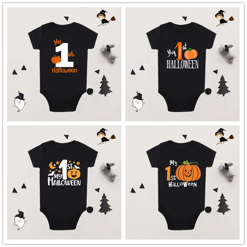 

My First Halloween Pumpkin Baby Bodysuit Black Cotton Short Sleeve Casual Romper Newborn Disfraz Halloween Bebe Clothes