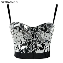 SXTHAENOO-Top corto con lentejuelas plateadas para mujer, corsé Sexy con cuentas de diamantes de imitación, camisola de talla grande para fiesta de Carnaval