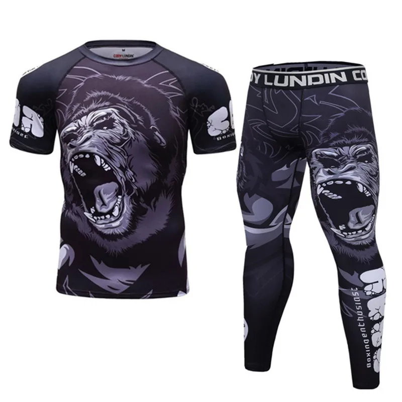 KickBoxing Sets Muay Thai Jersey MMA Fightwear Boxing Shirts Set Compression Men Sport T shirts Pants Rashguard Jitsu Rash Guard