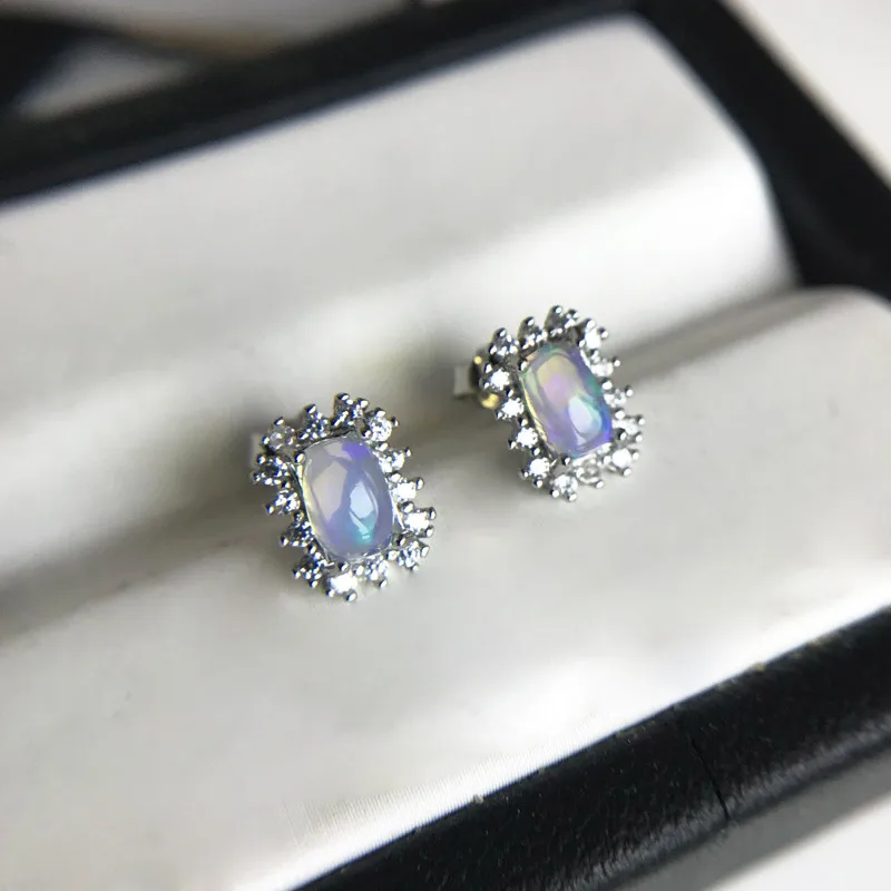 CSJ Genuine Natural Opal Earrings 925 Sterling Silver Ethiopia Opal 4*6mm Jewelry for Women Lady Wedding Engagment Party Gift