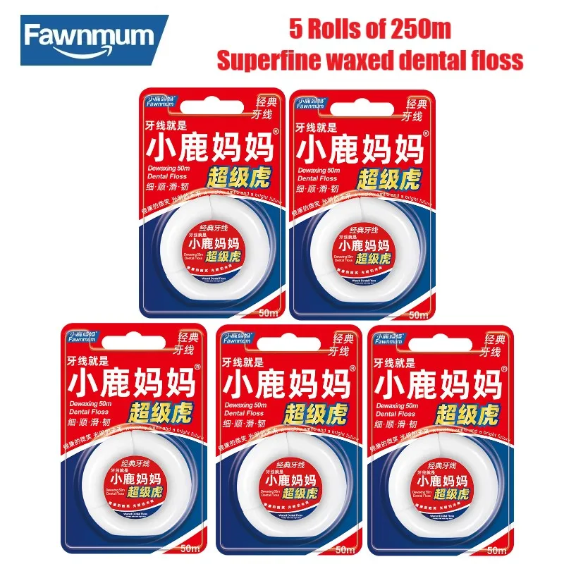 Fawnmum 5x50m Dental Floss Teeth Cleaning Wax Mint Flavored Dental Floss Spool Toothpick Teeth Flosser Tooth Clean Oral Hygiene