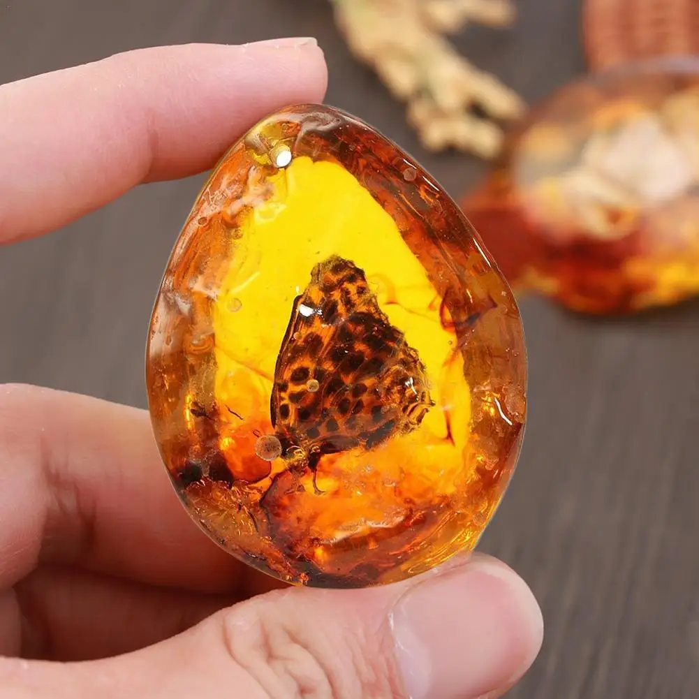 1PCS Natural Rough Butterfly Amber Stone Insect Spcimen Pendant Necklace Gemstone Table Decoration DIY Jewelry Craft Pendant