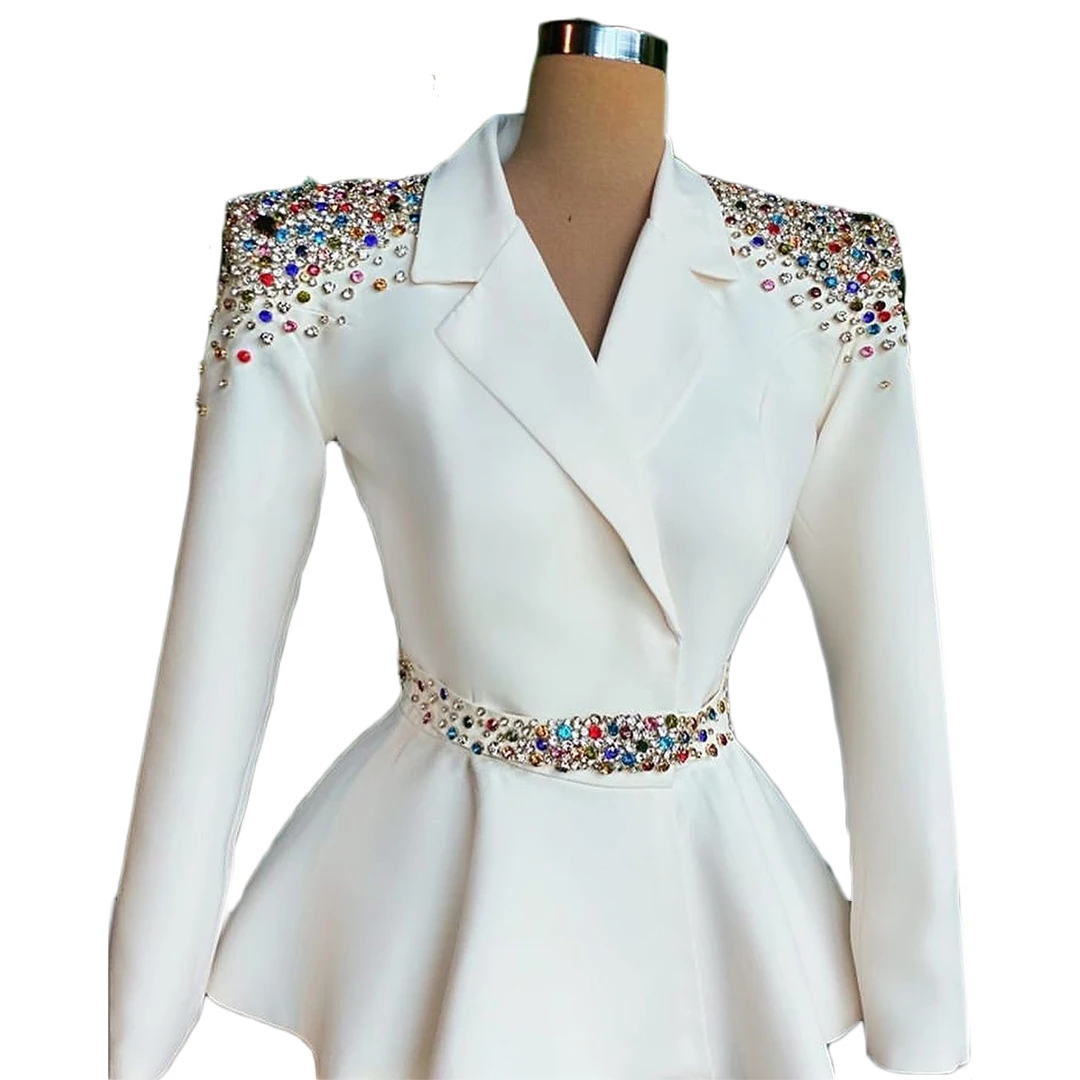 Latest Elegant Women Suit Fashion Ruched Beaded Notched Lapel Blazer With Belt Sexy Party Prom Wedding Wear Jacket  1 Piece