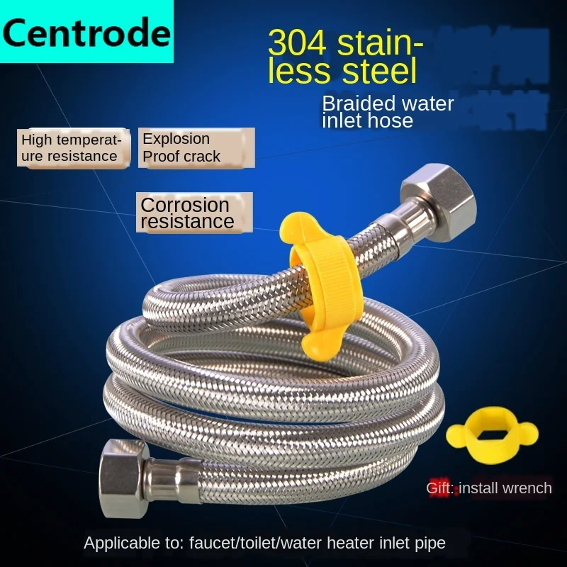 304 stainless steel braided tube hot and cold water inlet hose high pressure explosion-proof metal connection water pipe 4 point