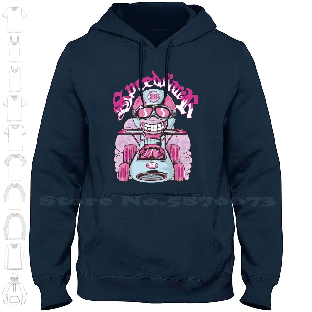 Go Cart Cartoon Streetwear Sport Hoodie Sweatshirt Race Go Cart Pink Smile Cartoon Doodle