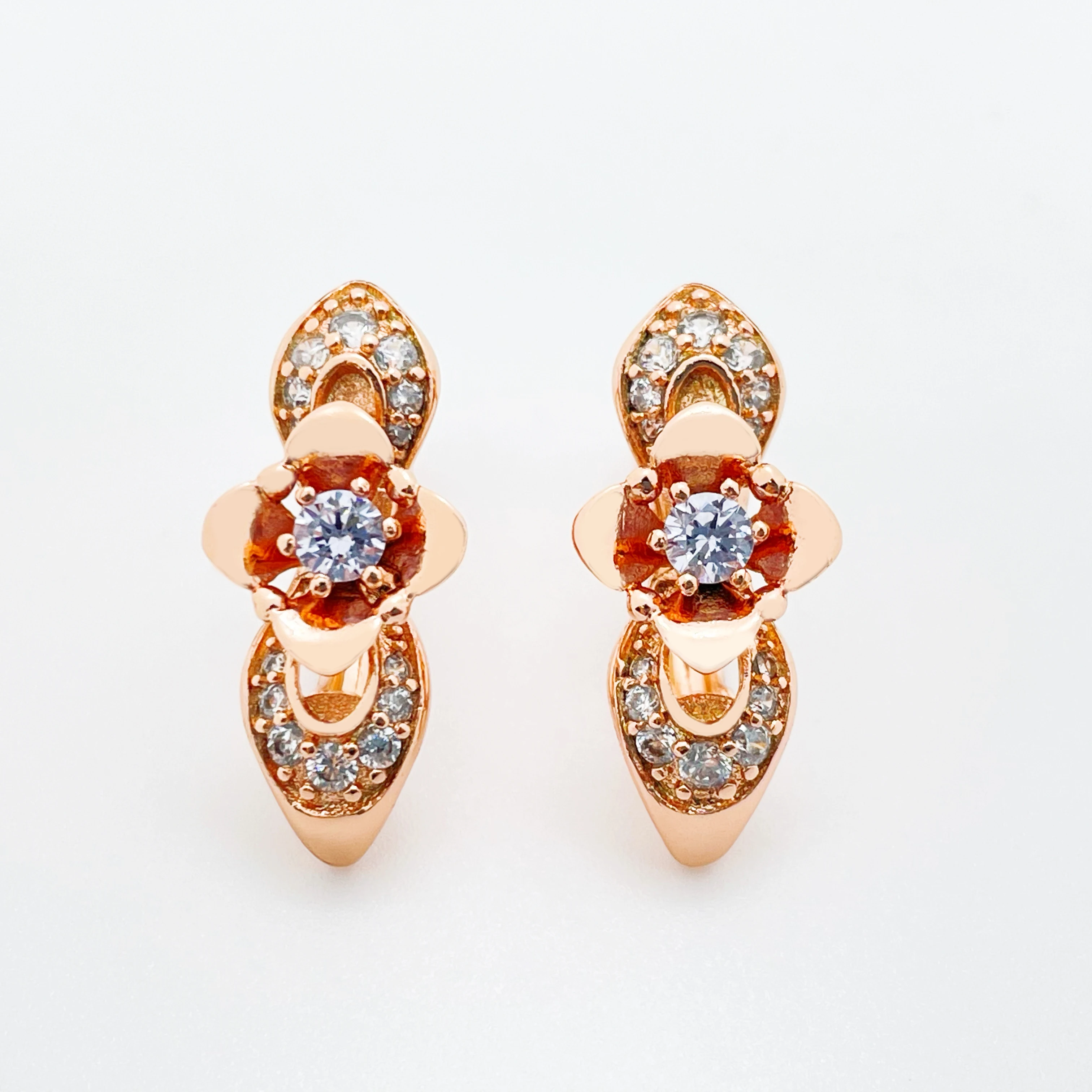 New Trendy Vintage Flower Long Drop Earrings Women 585 Rose Gold White/Pink Natural Zircon Luxury Fashion Jewelry