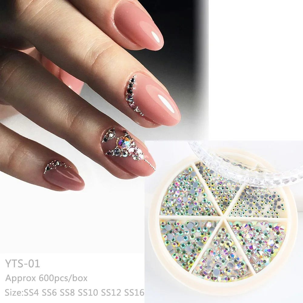 800pcs Nail Art Rhinestones Flat Back Strass Decor Crystal Gems Nail Stones Slime Gold Beads Manicure Accessories Styling GL1893