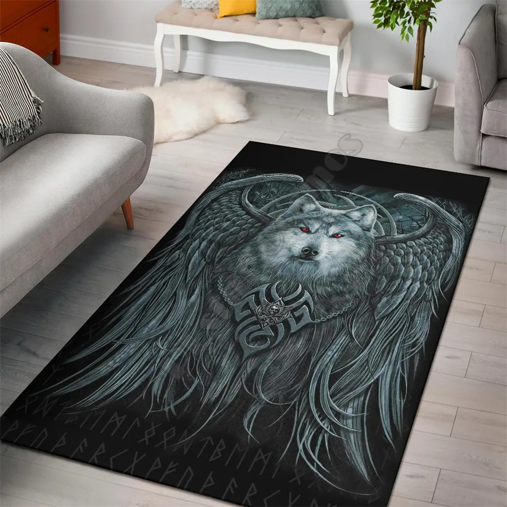 Viking Style Area Rug Spiral Wolf Spirit 3D Printed Rugs Mat Rugs Anti-slip Large Rug Carpet Home Decoration