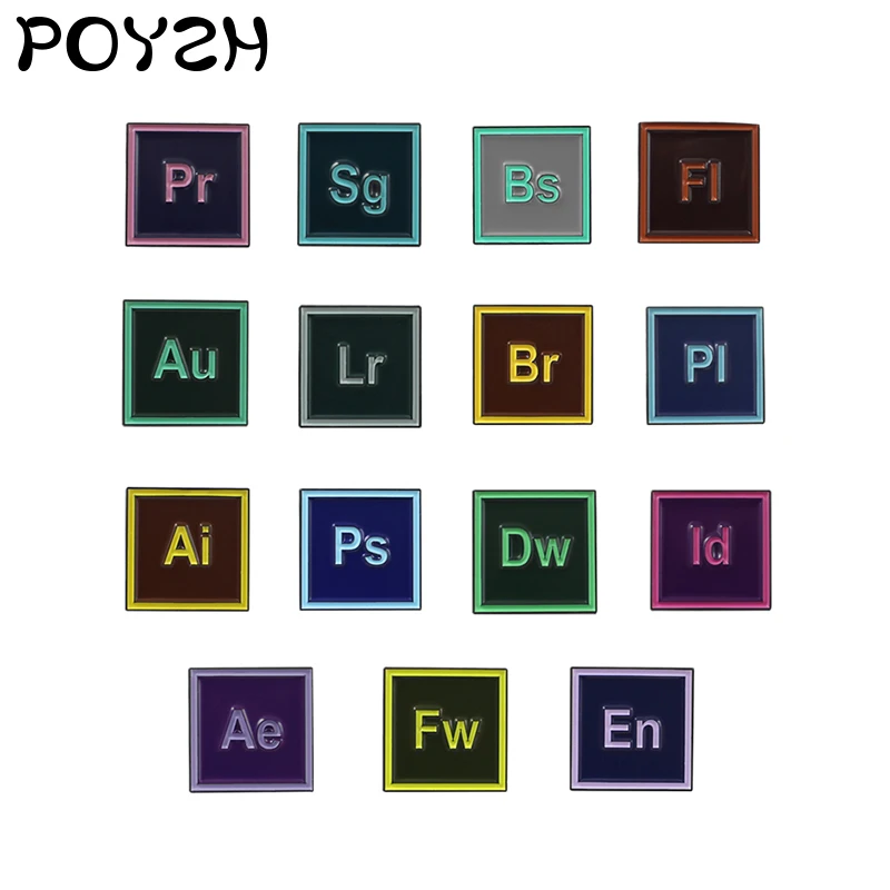 15 style Software Icon abbreviation Enamel Pin PS AI AU PR BL SG Design software Drawing application Brooch Lapel Pin jewelry