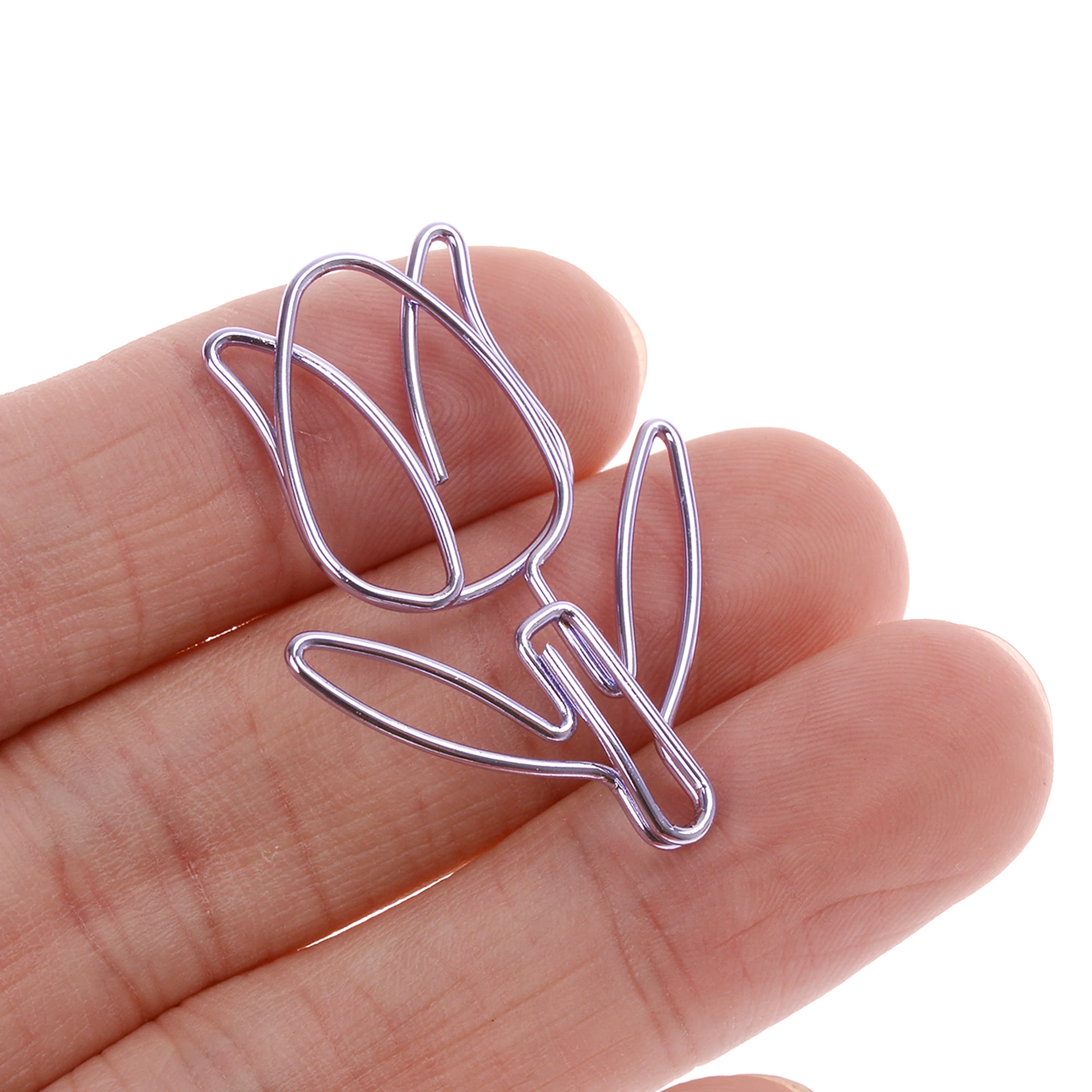 12 Stks/doos Paarse Tulpvormige Paperclip Bladwijzer Briefpapier Voor Diy Dagboek Album Office Student Markering Clips