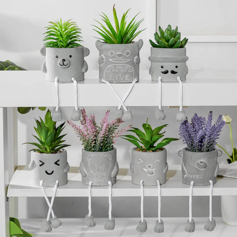 

Nordic simulation succulent potted creative legged doll cement flowerpot cactus plant indoor living room decoration