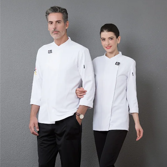 Uniformes de trabajo profesionales de Catering para hombre, ropa de Cocina de una hilera, Top de manga larga, chaquetas de Chef, monos, ropa de cocinero