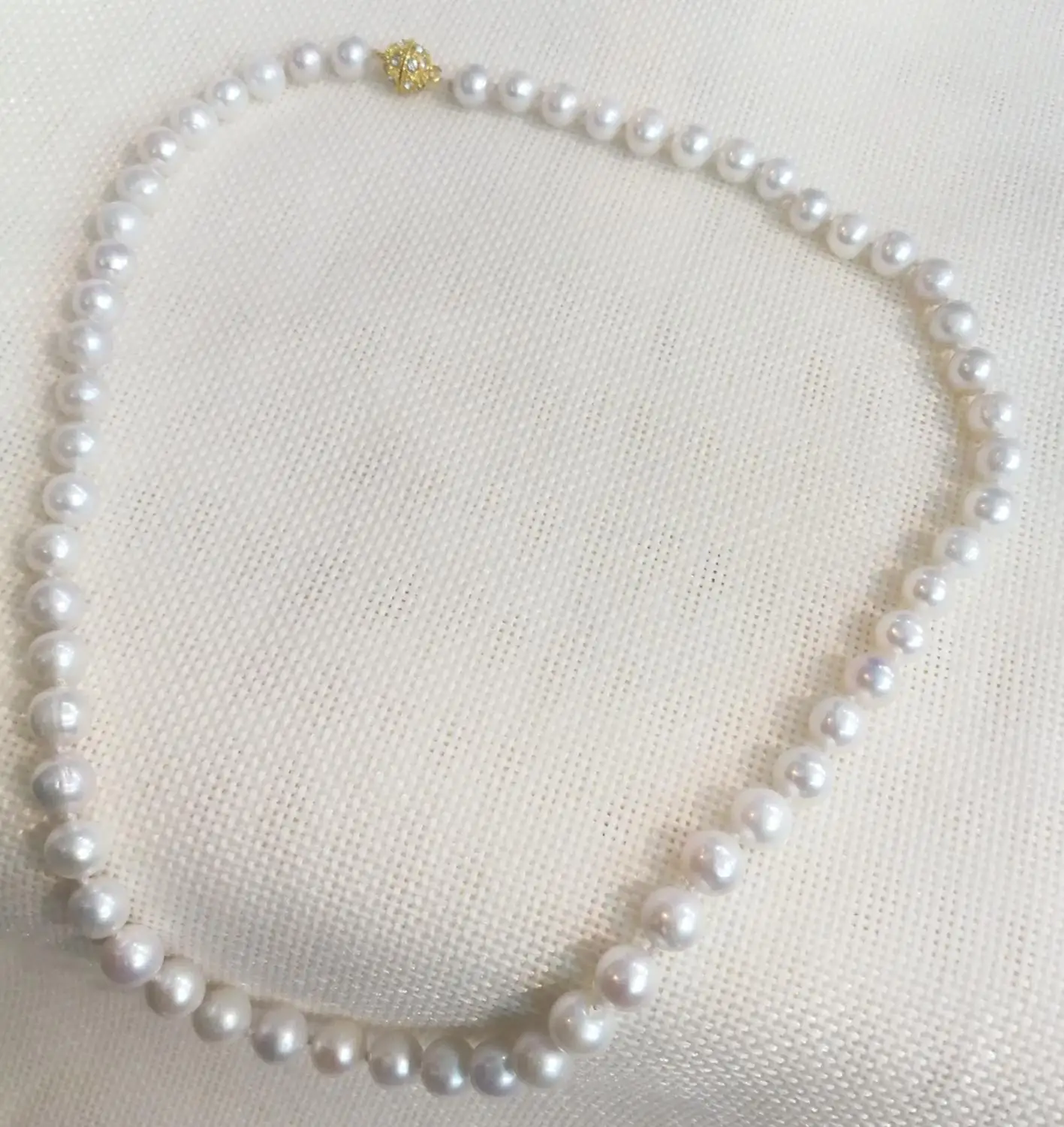 10mm near round white pearl necklace rhinestone gold magnet clasp real Natural freshwater pearl Women Jewelry 35cm 43cm 14-17''