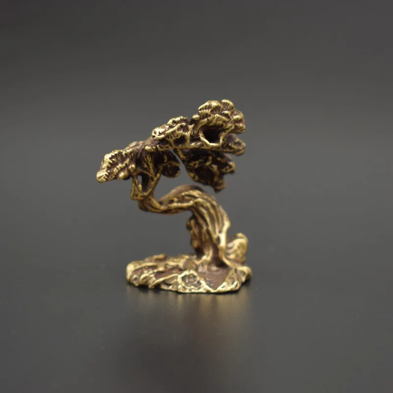 Antique Bronze Tree Statue Miniature Figurine Office Desk Ornament Home Decoration Accessories Crafts Copper Pine Greeting Guest