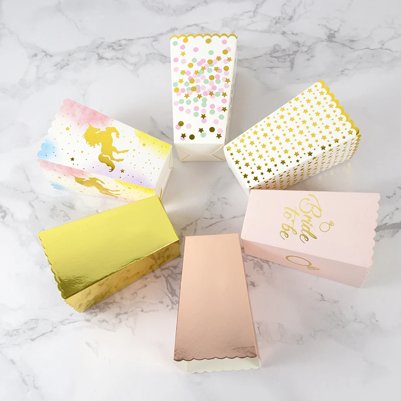 6/12pcs Gold Silver Popcorn Paper Box Unicorn Dot Stripe Pop Corn Candy Snack Bags Wedding Party Kids Birthday Favor Decorations