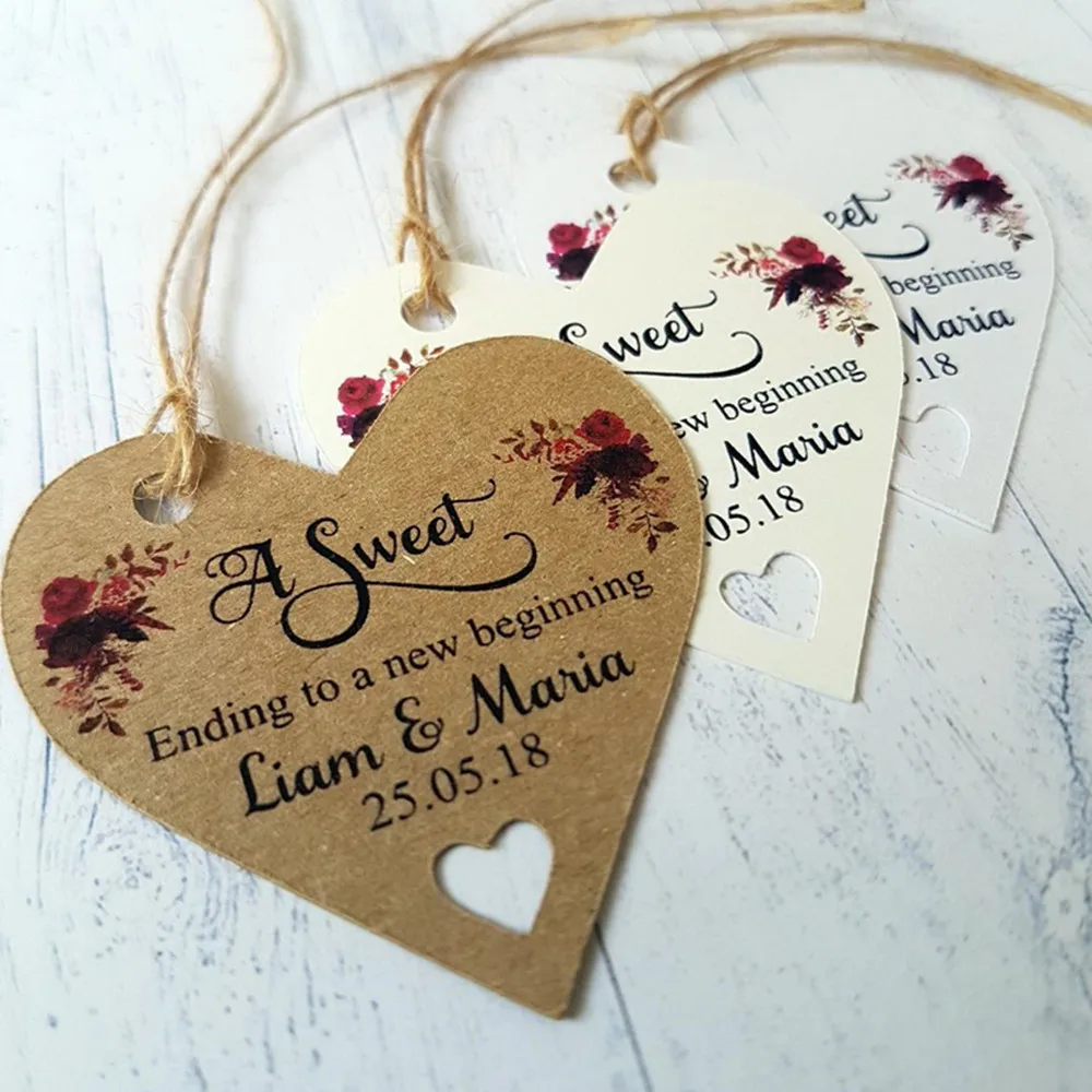 

customized Heart Shaped Wedding gift Tags Personalize name bachelor Bridal shower A Sweet Ending To A New Beginning favor lables