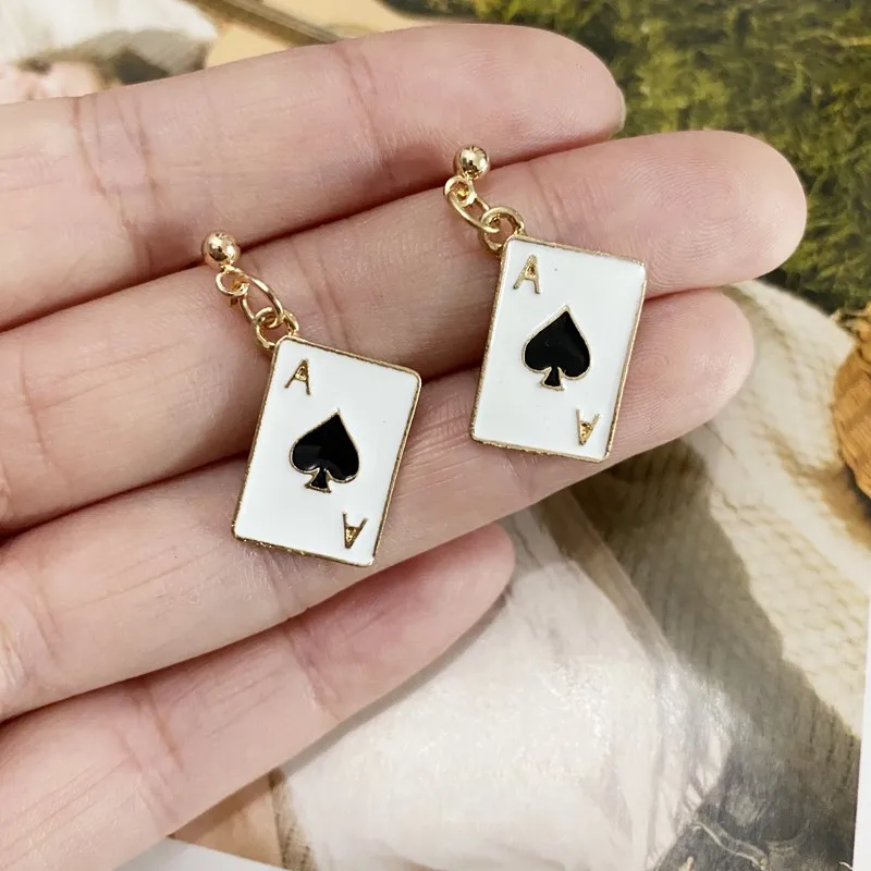 Creative Poker Ace Stud Earrings Hearts Spades Cards Asymmetry Mini Men Earrings Gifts For Women Girls Jewelry Unique Design