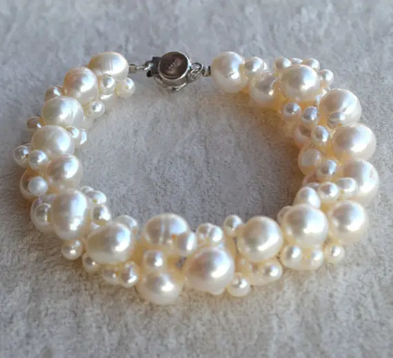 New Favorite Pearl Fine Jewelry 4-9mm Twisted White Freshwater Pearl Bracelet Charming Wedding Party Charming Lady Gift